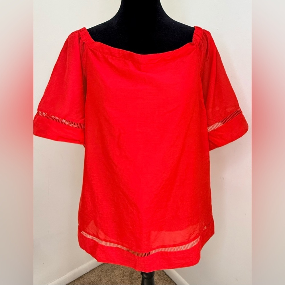 Lauren Ralph Lauren cotton silk blend lightweight off shoulder red chic blouse M